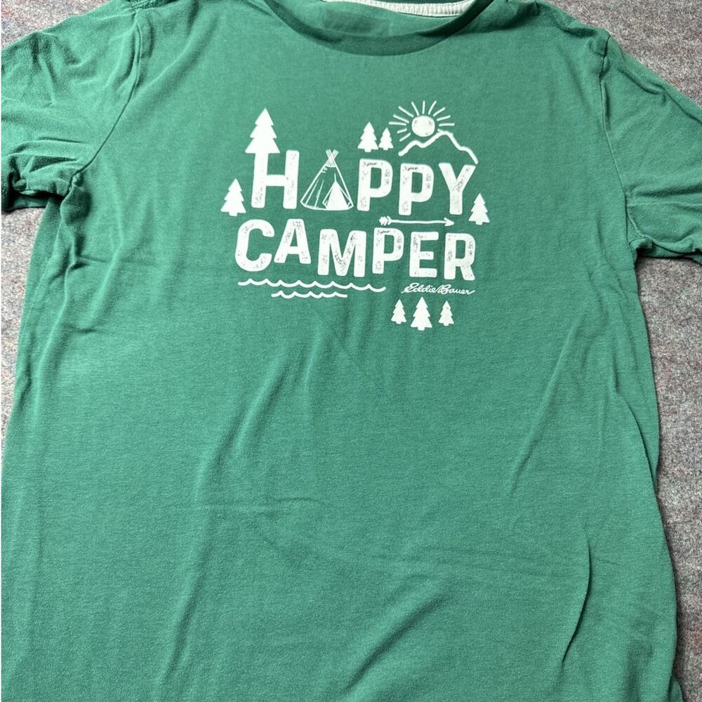 Eddie Bauer T-Shirt Size L Happy Camper Tent Graphic Short Sleeve Summer